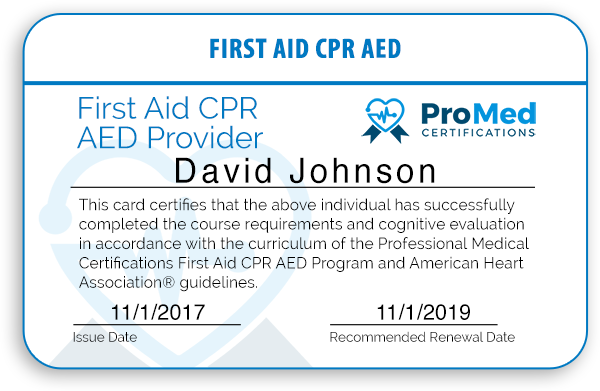 CPR, First Aid, and AED provider card